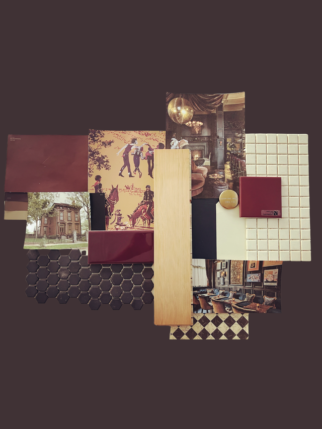 Collage of various tiles and design elements on a dark background